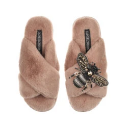 Classic Laines Slippers With Black & Gold Bee Brooch