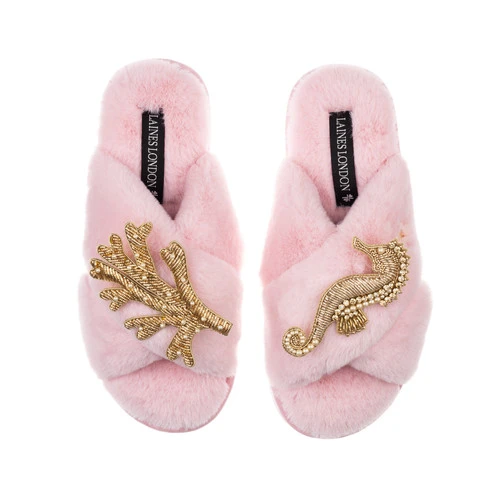Classic Laines Slippers With Gold Seahorse & Coral Brooches 4 Classic Laines Slippers With Gold Seahorse & Coral Brooches - Image 4
