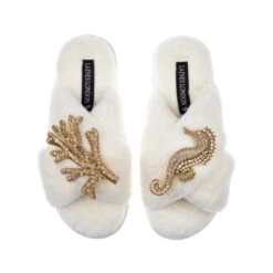 Classic Laines Slippers With Gold Seahorse & Coral Brooches 10 Classic Laines Slippers With Gold Seahorse & Coral Brooches -Laines London file 38