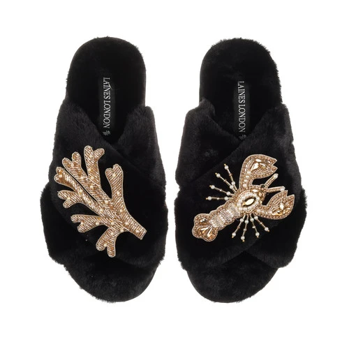 Classic Laines Slippers With Gold Lobster & Coral Brooches 2 Classic Laines Slippers With Gold Lobster & Coral Brooches - Image 2