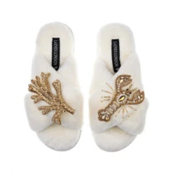 Classic Laines Slippers With Gold Lobster & Coral Brooches 8 Classic Laines Slippers With Gold Lobster & Coral Brooches -Laines London file 389