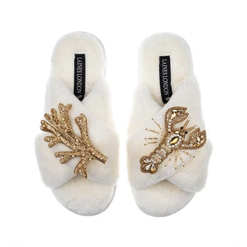 Classic Laines Slippers With Gold Lobster & Coral Brooches 3 Classic Laines Slippers With Gold Lobster & Coral Brooches - Image 3