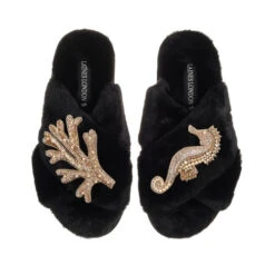 Classic Laines Slippers With Gold Seahorse & Coral Brooches 11 Classic Laines Slippers With Gold Seahorse & Coral Brooches -Laines London file 39