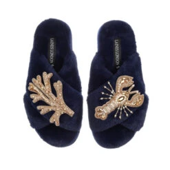 Classic Laines Slippers With Gold Lobster & Coral Brooches 9 Classic Laines Slippers With Gold Lobster & Coral Brooches -Laines London file 390