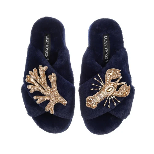 Classic Laines Slippers With Gold Lobster & Coral Brooches 4 Classic Laines Slippers With Gold Lobster & Coral Brooches - Image 4