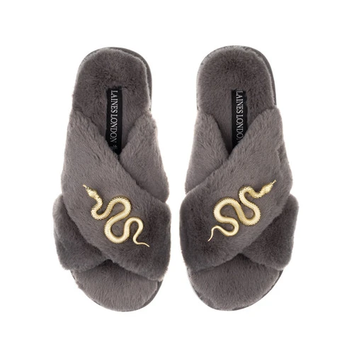Classic Laines Slippers With Gold Metal Snake Brooches 5 Classic Laines Slippers With Gold Metal Snake Brooches - Image 5