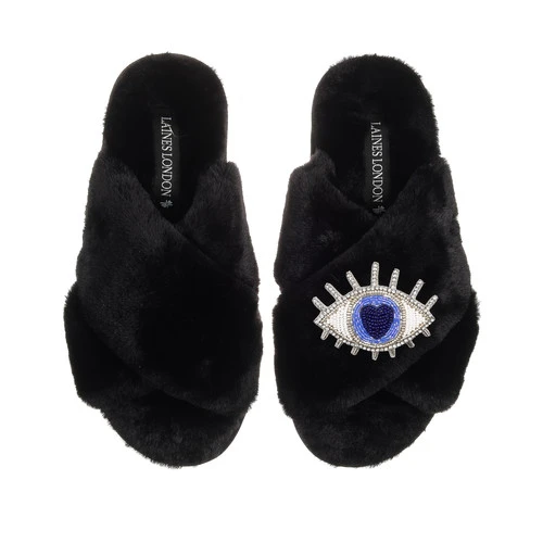 Classic Laines Slippers With Blue & Silver Eye Brooch 2 Classic Laines Slippers With Blue & Silver Eye Brooch - Image 2