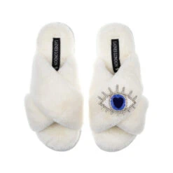 Classic Laines Slippers With Blue & Silver Eye Brooch 8 Classic Laines Slippers With Blue & Silver Eye Brooch -Laines London file 409