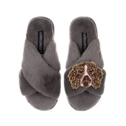 Laines London 27 Classic Laines Slippers With Duke The Brown & White Spaniel Brooch