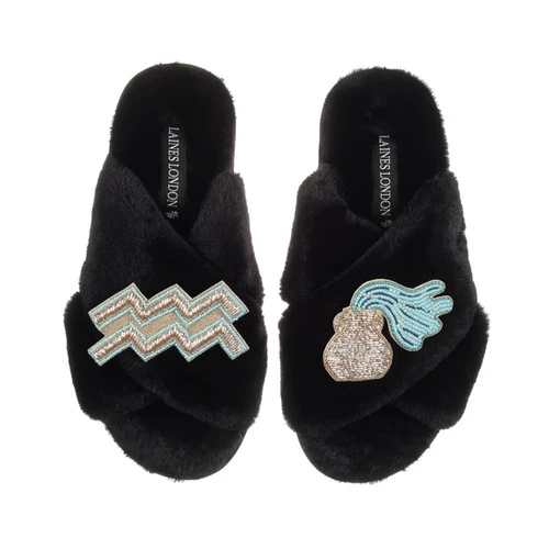 Classic Laines Slippers With Aquarius Star Sign Brooches 1 Classic Laines Slippers With Aquarius Star Sign Brooches