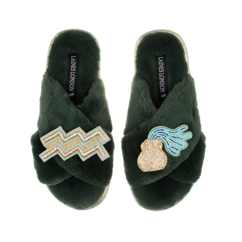 Classic Laines Slippers With Aquarius Star Sign Brooches 3 Classic Laines Slippers With Aquarius Star Sign Brooches - Image 3