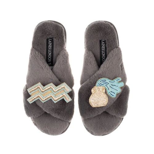 Classic Laines Slippers With Aquarius Star Sign Brooches 4 Classic Laines Slippers With Aquarius Star Sign Brooches - Image 4