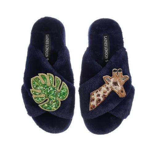 Classic Laines Slippers With Palm Leaf & Giraffe Brooches 1 Classic Laines Slippers With Palm Leaf & Giraffe Brooches