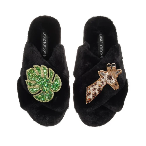 Classic Laines Slippers With Palm Leaf & Giraffe Brooches 3 Classic Laines Slippers With Palm Leaf & Giraffe Brooches - Image 3