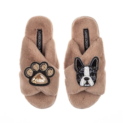 Classic Laines Slippers With Buddy The Boston Terrier & Paw Brooches 2 Classic Laines Slippers With Buddy The Boston Terrier & Paw Brooches - Image 2