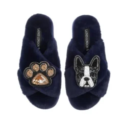 Classic Laines Slippers With Buddy The Boston Terrier & Paw Brooches 9 Classic Laines Slippers With Buddy The Boston Terrier & Paw Brooches -Laines London file 514