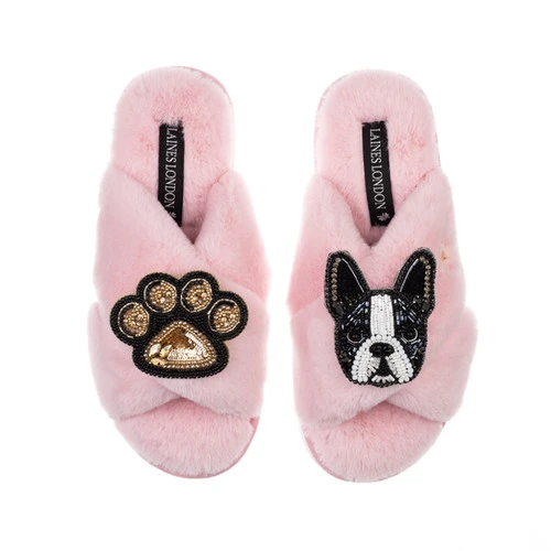 Classic Laines Slippers With Buddy The Boston Terrier & Paw Brooches 4 Classic Laines Slippers With Buddy The Boston Terrier & Paw Brooches - Image 4