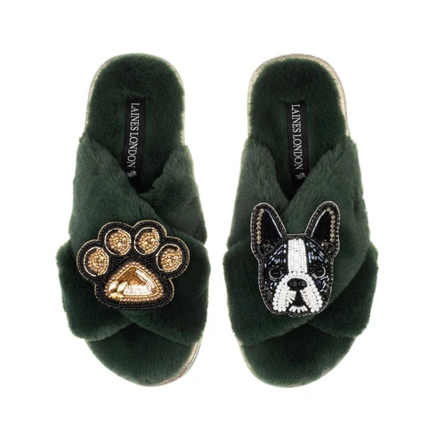 Classic Laines Slippers With Buddy The Boston Terrier & Paw Brooches 5 Classic Laines Slippers With Buddy The Boston Terrier & Paw Brooches - Image 5