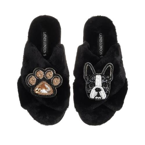 Classic Laines Slippers With Buddy The Boston Terrier & Paw Brooches 7 Classic Laines Slippers With Buddy The Boston Terrier & Paw Brooches - Image 7