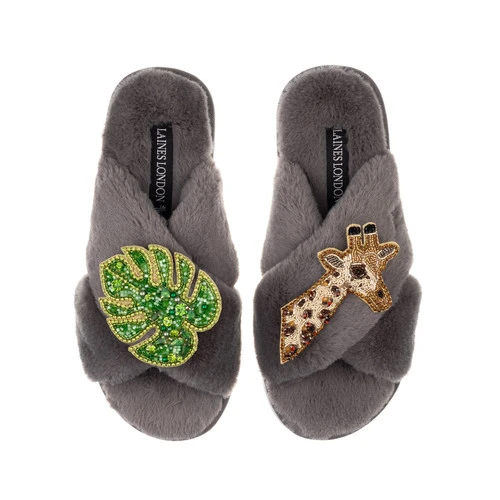 Classic Laines Slippers With Palm Leaf & Giraffe Brooches 7 Classic Laines Slippers With Palm Leaf & Giraffe Brooches - Image 7