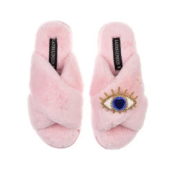 Classic Laines Slippers With Blue & Gold Eye Brooch -Laines London file 542