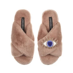 Classic Laines Slippers With Blue & Gold Eye Brooch -Laines London file 543