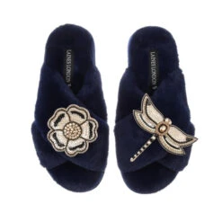 Classic Laines Slippers With Dragonfly & Flower Brooches 11 Classic Laines Slippers With Dragonfly & Flower Brooches -Laines London file 548