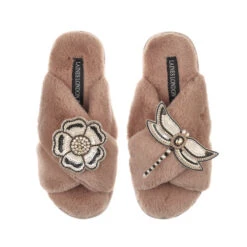 Classic Laines Slippers With Dragonfly & Flower Brooches 12 Classic Laines Slippers With Dragonfly & Flower Brooches -Laines London file 549