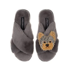 Classic Laines Slippers With Minnie The Yorkie Brooch