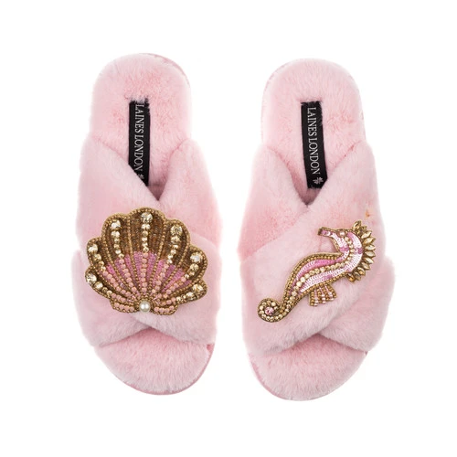 Classic Laines Slippers With Pink & Gold Seahorse & Shell Brooches 6 Classic Laines Slippers With Pink & Gold Seahorse & Shell Brooches - Image 6