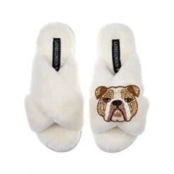Laines London 25 Classic Laines Slippers With Mr Beefy The Bulldog Brooch
