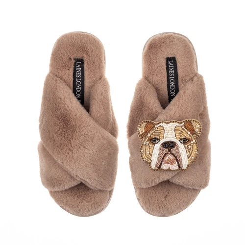 Classic Laines Slippers With Mr Beefy The Bulldog Brooch 2 Classic Laines Slippers With Mr Beefy The Bulldog Brooch - Image 2