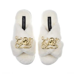 Classic Laines Slippers With Gold Metal Octopus Brooches