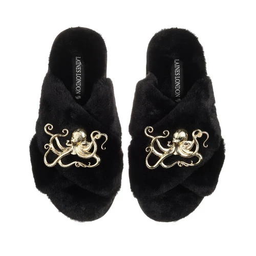 Classic Laines Slippers With Gold Metal Octopus Brooches 2 Classic Laines Slippers With Gold Metal Octopus Brooches - Image 2