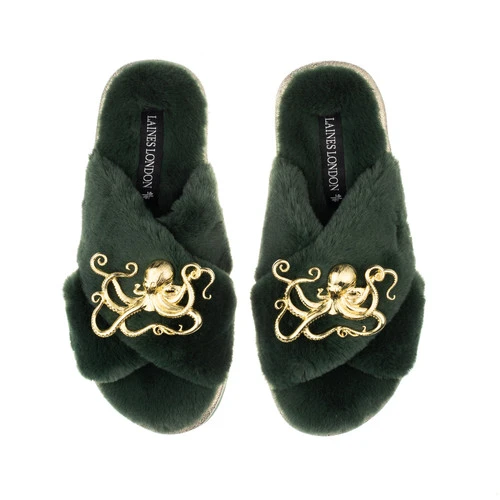 Classic Laines Slippers With Gold Metal Octopus Brooches 3 Classic Laines Slippers With Gold Metal Octopus Brooches - Image 3