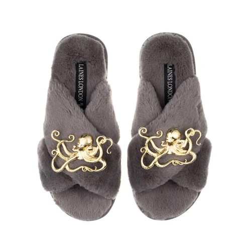 Classic Laines Slippers With Gold Metal Octopus Brooches 4 Classic Laines Slippers With Gold Metal Octopus Brooches - Image 4