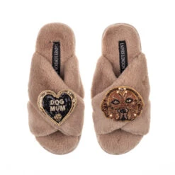 Classic Laines Slippers With Rocco The Chocolate Lab & Dog Mum Brooches