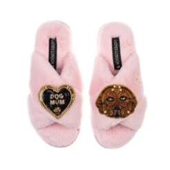 Classic Laines Slippers With Rocco The Chocolate Lab & Dog Mum Brooches -Laines London file 652