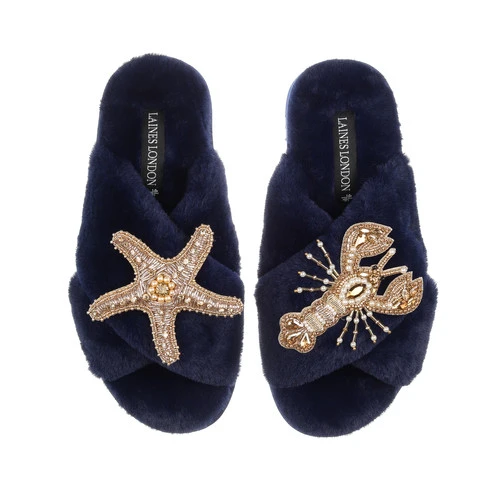 Classic Laines Slippers With Gold Lobster & Starfish Brooches 5 Classic Laines Slippers With Gold Lobster & Starfish Brooches - Image 5