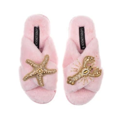 Classic Laines Slippers With Gold Lobster & Starfish Brooches 12 Classic Laines Slippers With Gold Lobster & Starfish Brooches -Laines London file 666