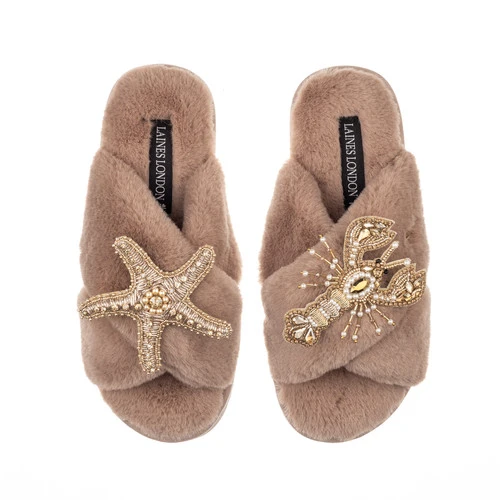Classic Laines Slippers With Gold Lobster & Starfish Brooches 7 Classic Laines Slippers With Gold Lobster & Starfish Brooches - Image 7
