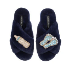 Laines London 11 Classic Laines Slippers With New Baby Boy Brooches