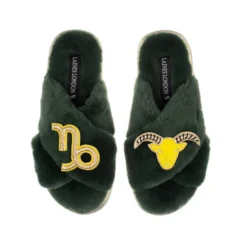 Classic Laines Slippers With Capricorn Star Sign Brooches -Laines London file 684