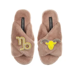 Classic Laines Slippers With Capricorn Star Sign Brooches -Laines London file 685