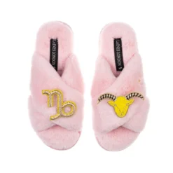 Classic Laines Slippers With Capricorn Star Sign Brooches -Laines London file 686