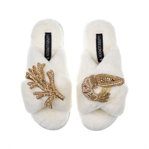Classic Laines Slippers With Gold Prawn & Coral Brooches 2 Classic Laines Slippers With Gold Prawn & Coral Brooches - Image 2