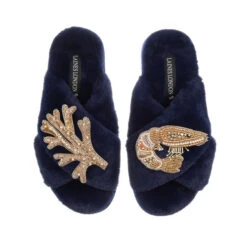 Classic Laines Slippers With Gold Prawn & Coral Brooches 9 Classic Laines Slippers With Gold Prawn & Coral Brooches -Laines London file 716