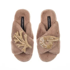 Classic Laines Slippers With Gold Prawn & Coral Brooches 10 Classic Laines Slippers With Gold Prawn & Coral Brooches -Laines London file 717
