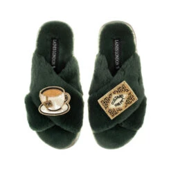 Classic Laines Slippers With Tea & Biscuit Brooches