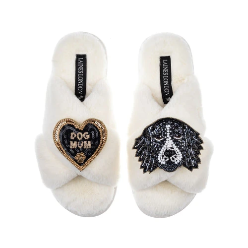 Classic Laines Slippers With Bentley The Black & White Spaniel & Dog Mum Brooch 2 Classic Laines Slippers With Bentley The Black & White Spaniel & Dog Mum Brooch - Image 2